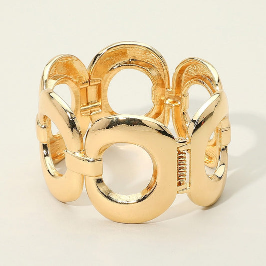 Modern Chunky Open Link High Polish Gold Tone Fashion Statement Bangle Cuff