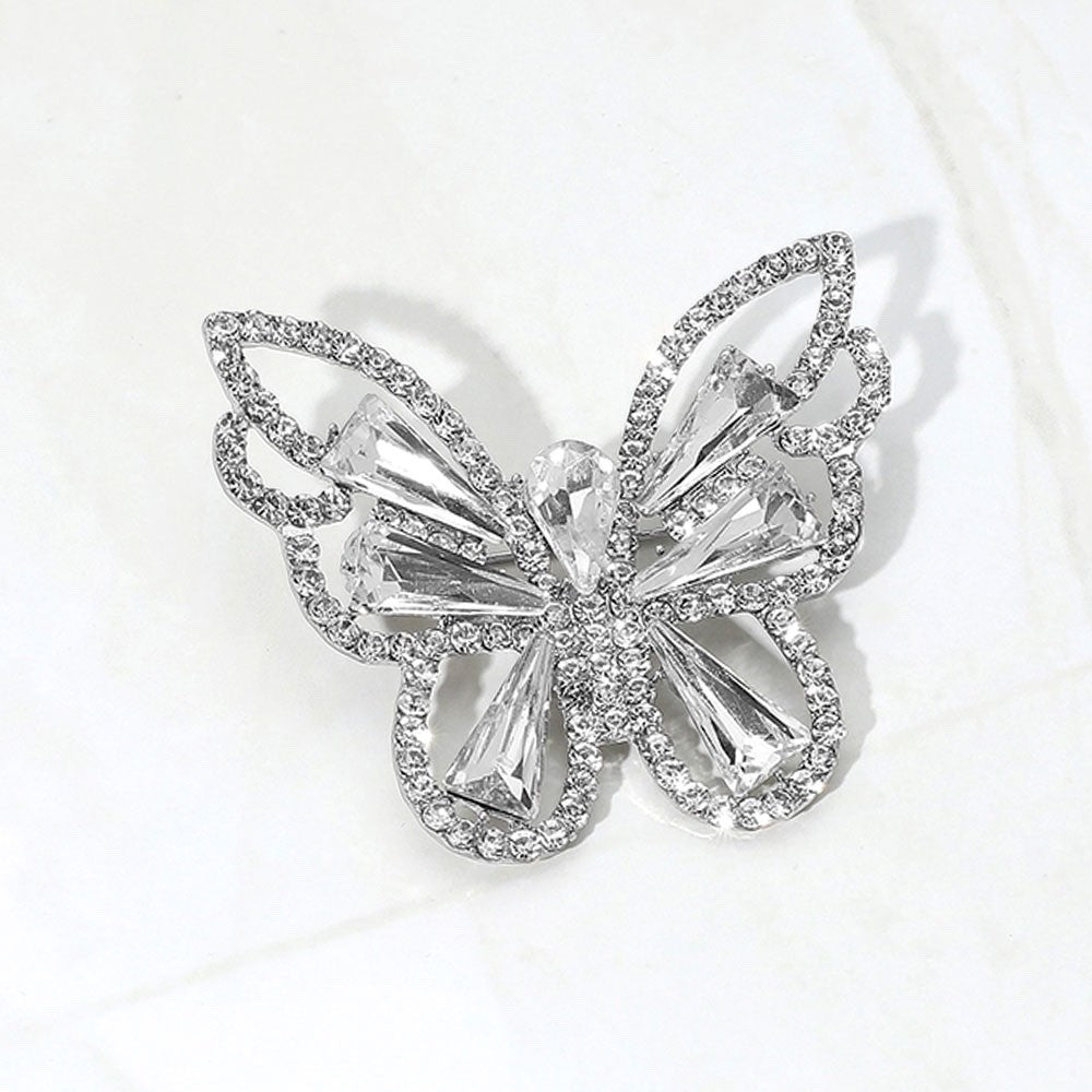 2pc Sparkling Silver Tone Butterfly Crystal Rhinestone Brooch Pin Set - 2.25"