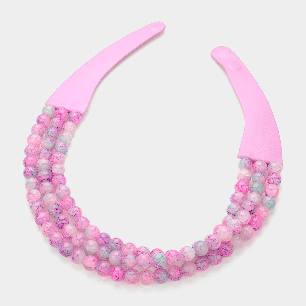 Chunky Pearl Beaded Triple Layered Faux Leather Magnetic Necklace for Women