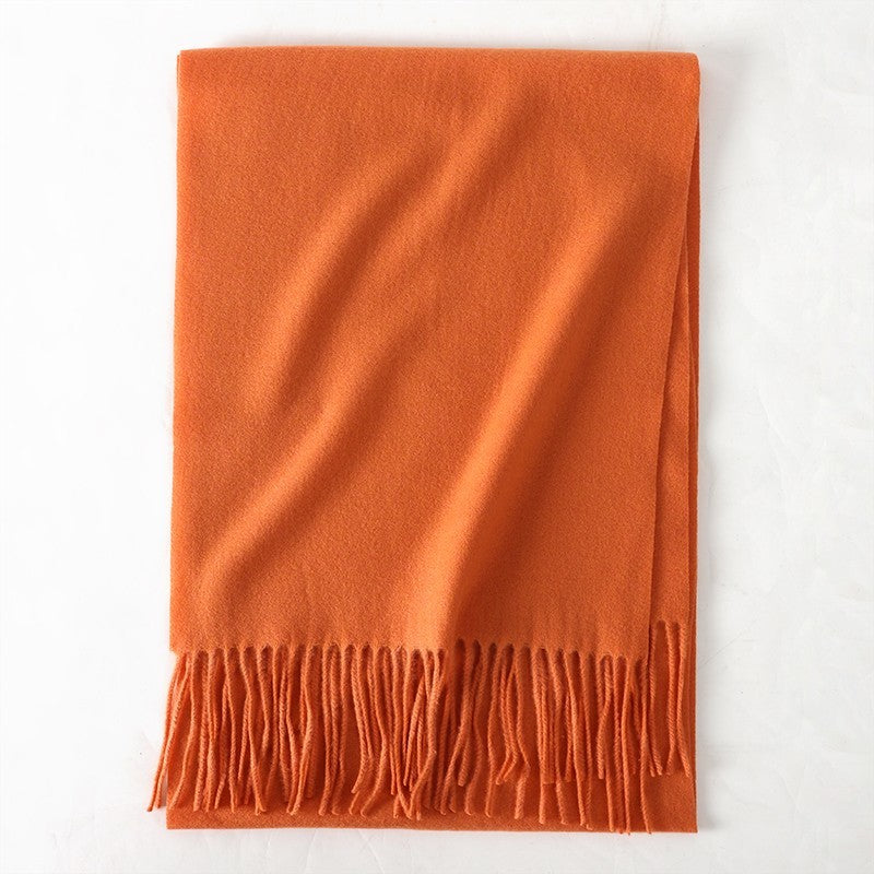 Cozy Warm Solid Orange Cashmere Feel Scarf - Oversized Acrylic Blend Shawl Wrap