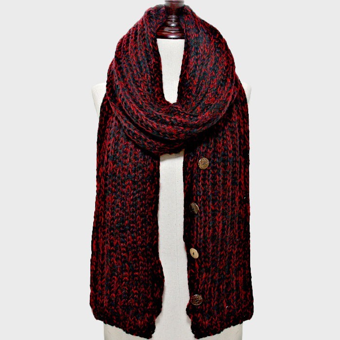 Chunky Button-up Cardigan Effect Knit Yarn Poncho Shawl Scarf for Women Red
