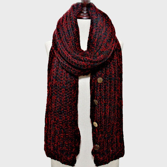 Chunky Button-up Cardigan Effect Knit Yarn Poncho Shawl Scarf for Women Red
