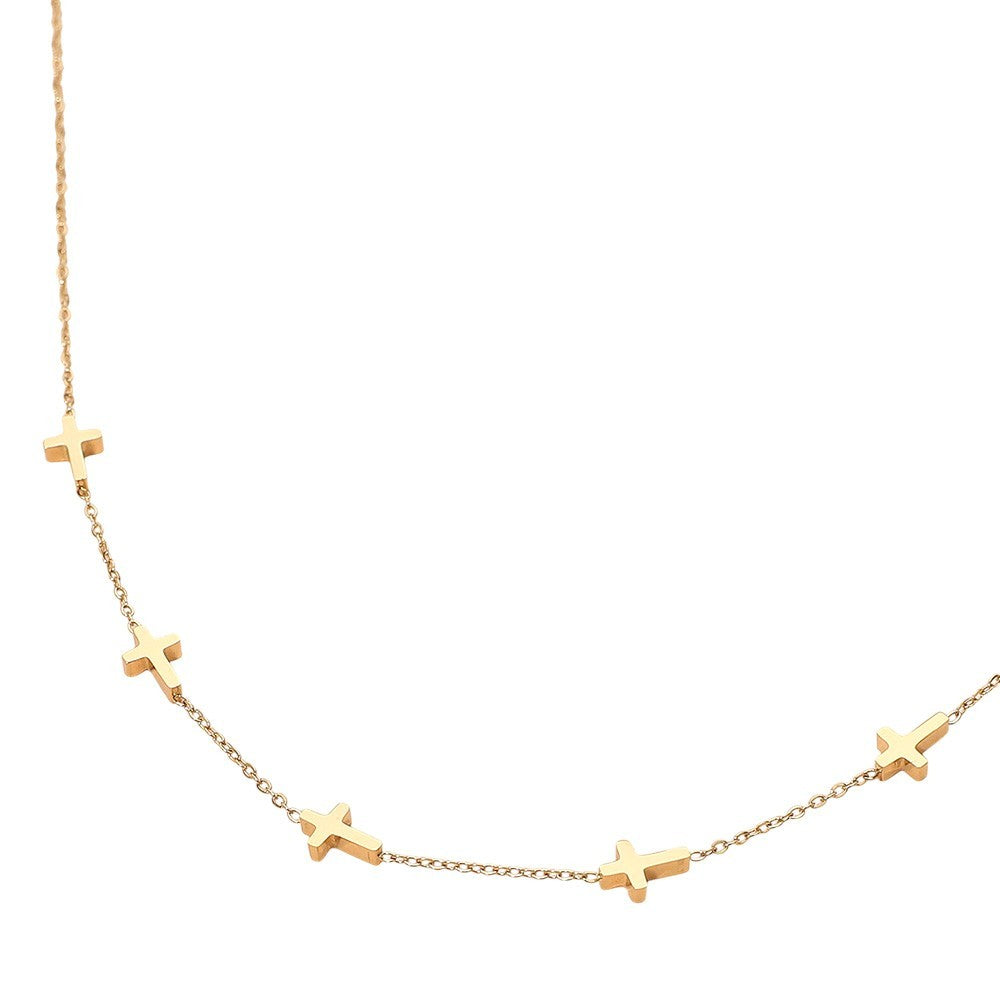 Dainty Gold Plated Stainless Steel Cross Station Necklace Women Adjustable