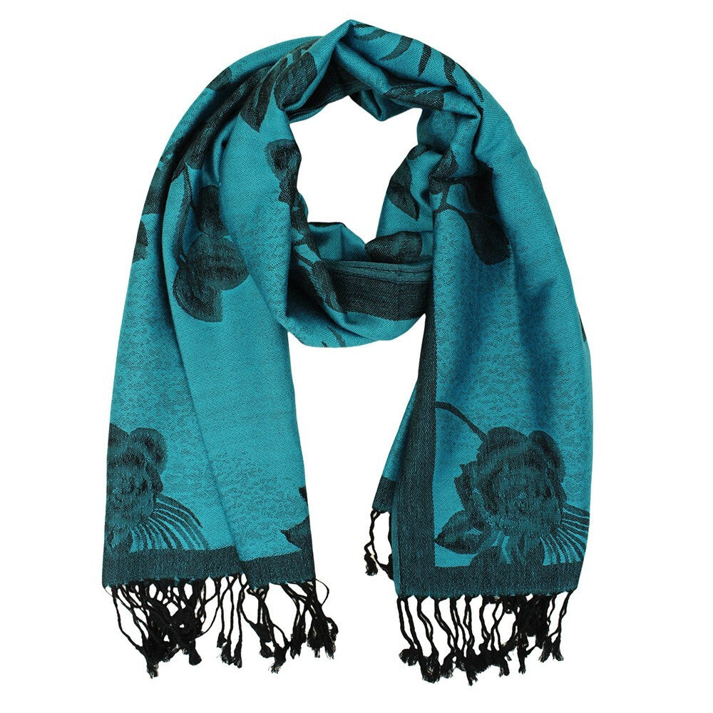 Pashmina Scarf Shawl Wrap Colorful Flower Printed Floral Pattern Scarf Turquoise