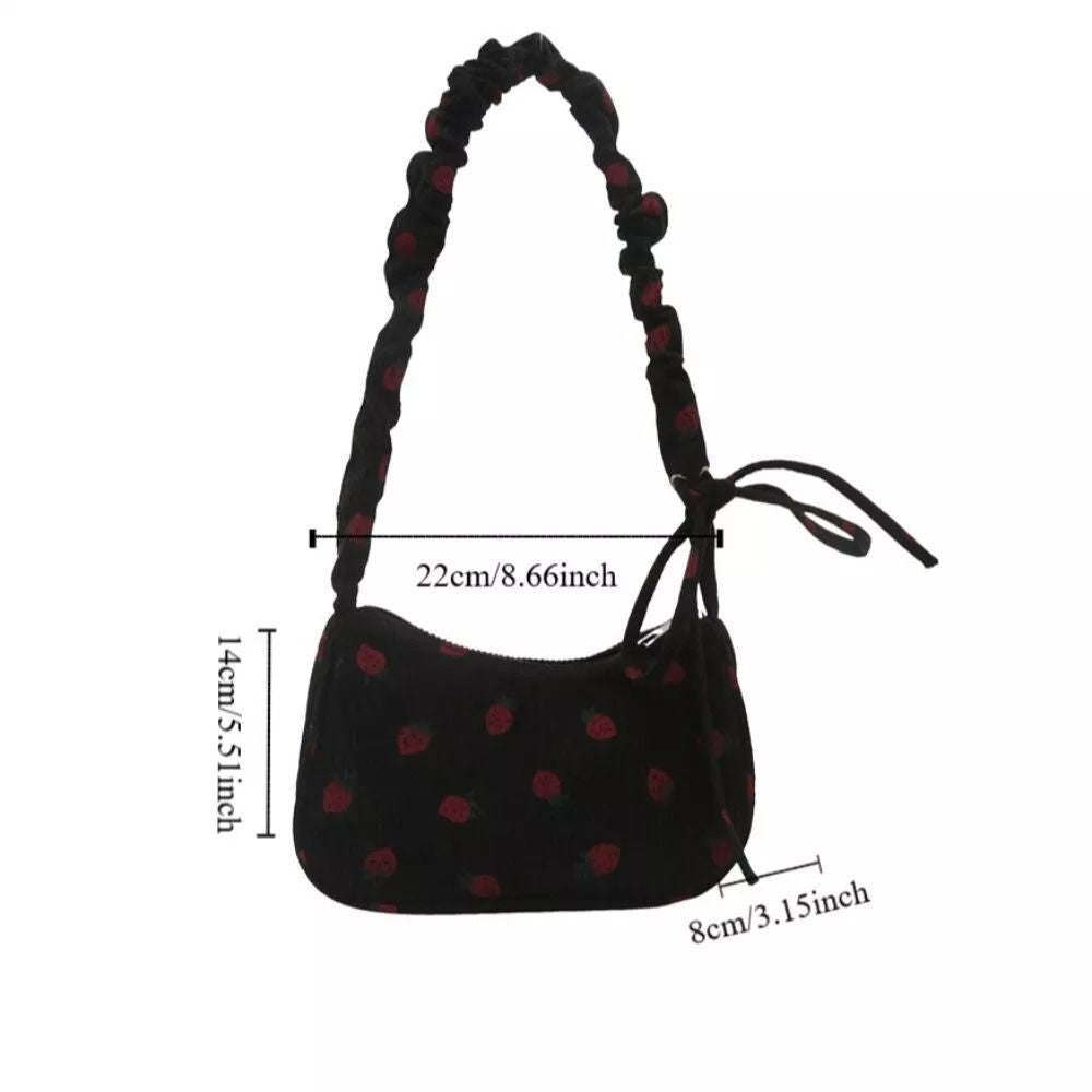 Cute Y2K Beige Corduroy Strawberry Scrunchie Strap Shoulder Bag
