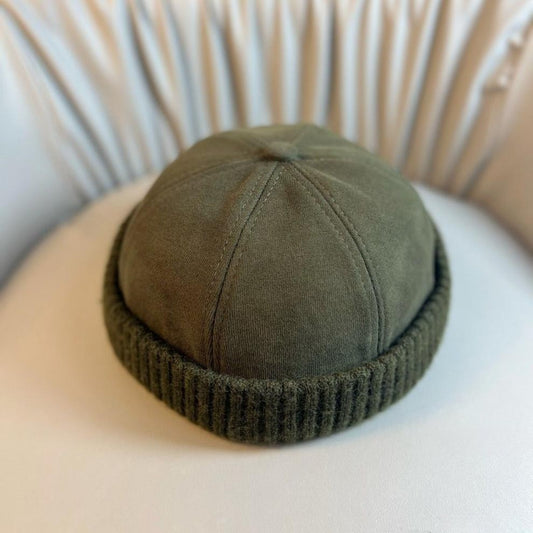 Military Green Canvas Docker Cap Miki Hat Ribbed Cuff Adjustable Strap