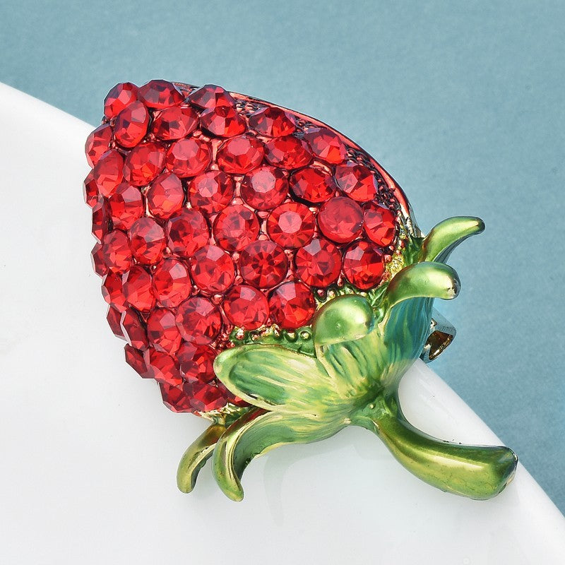 2pcs Red Crystal Strawberry Brooch Pin Sparkling Rhinestone Fruit Jewelry Gift