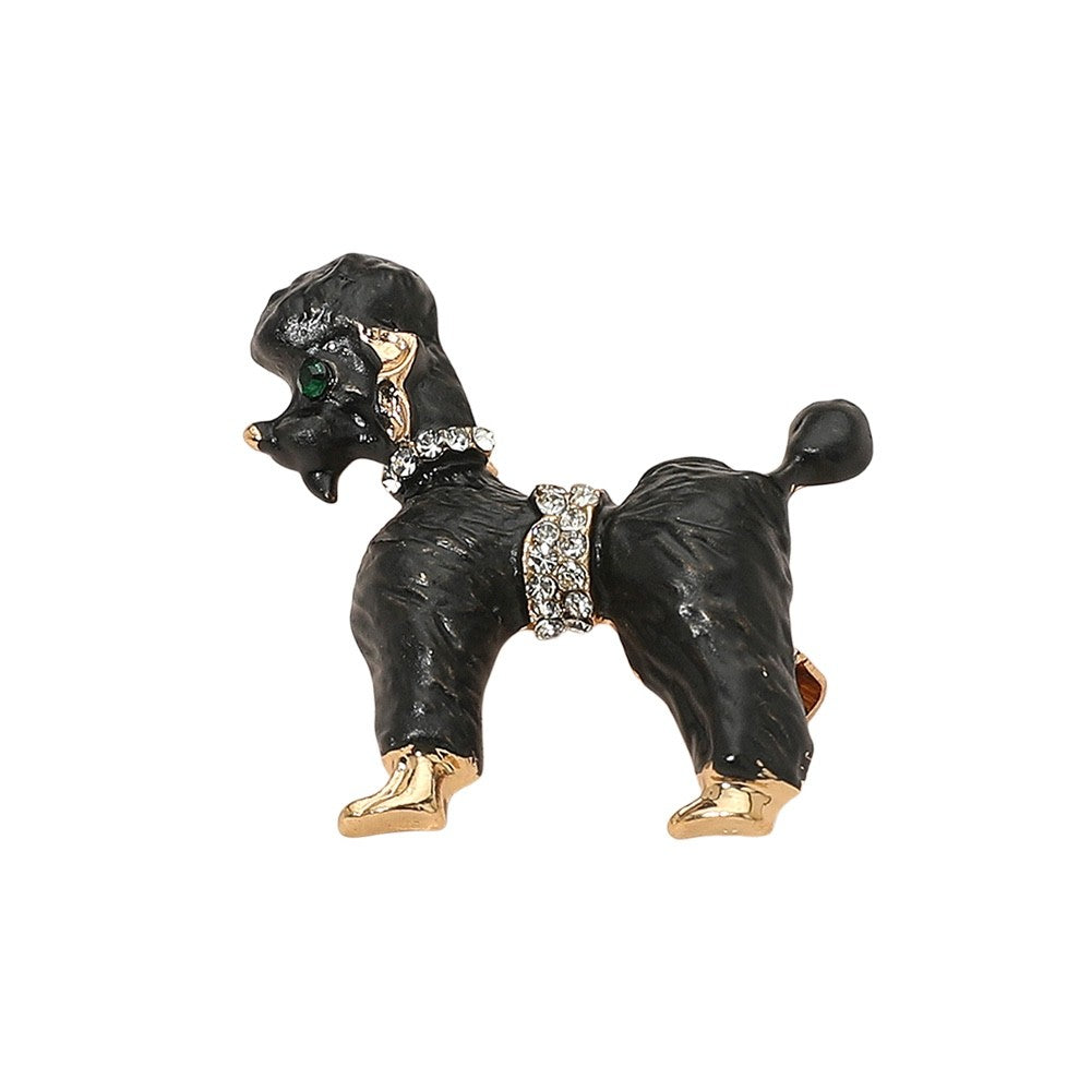 2pcs Poodle Dog Brooch Set Black and White Enamel Crystal Animal Puppy