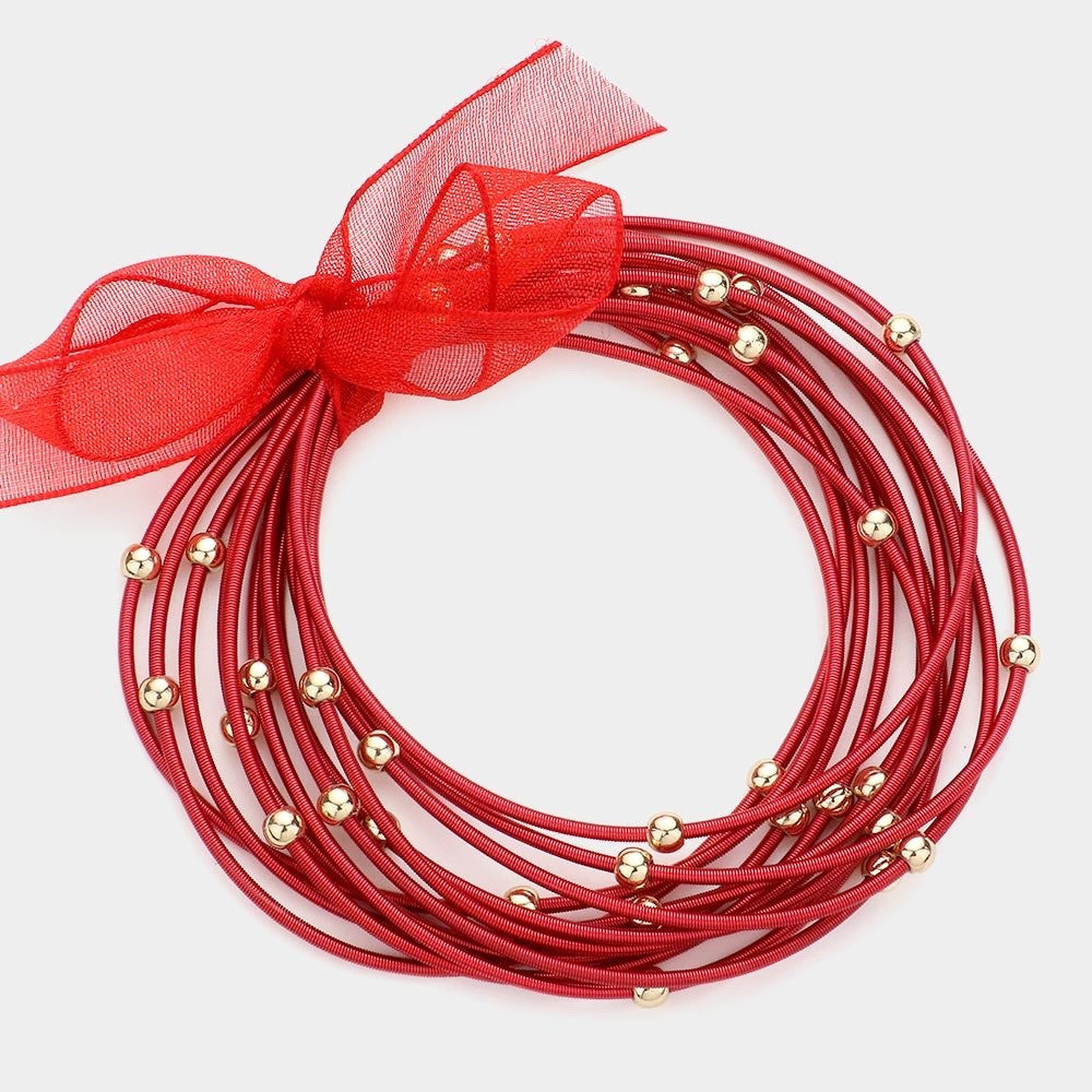 12pc Bold Red Guitar String Bangle Bracelet Set Stackable Jewelry Collection