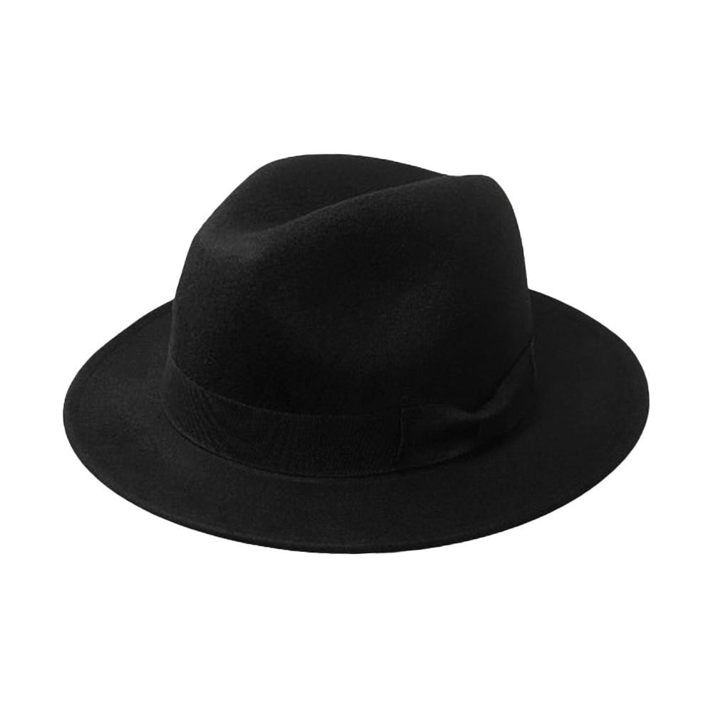 Classic Men's Black Wool Felt Fedora Hat Wide Brim Adjustable Gangster Jazz Cap