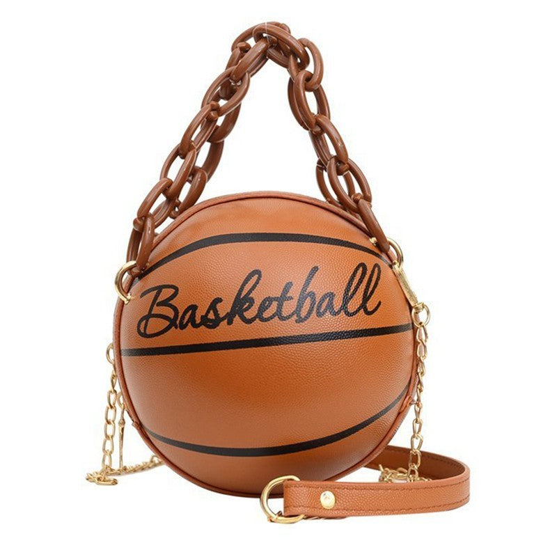 Faux Leather Basketball Crossbody Bag Shoulder Purse Handbag Chain Strap
