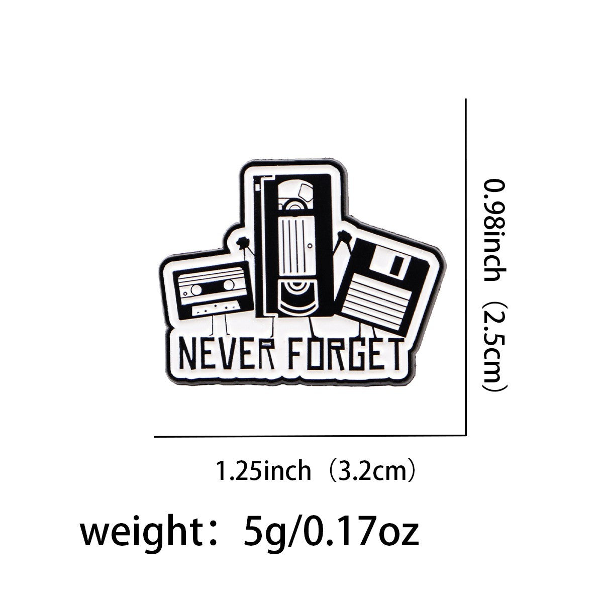 3 Pcs Never Forget Cassette VHS Floppy Disk Pin Brooch Retro 80s 90s Enamel Badg
