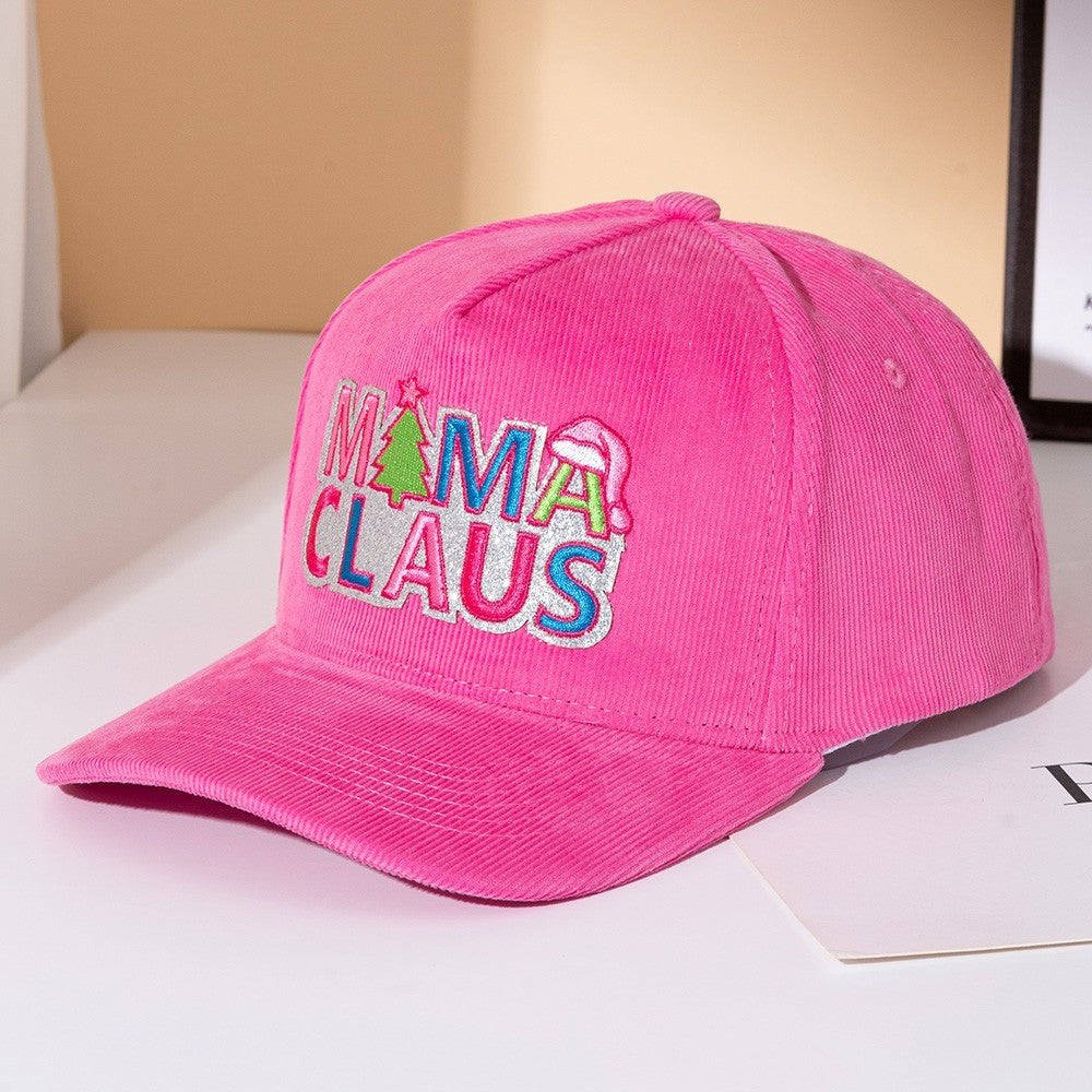 2 Piece MAMA CLAUS Message Embroidered Corduroy Baseball Cap Women's OSFA Pink