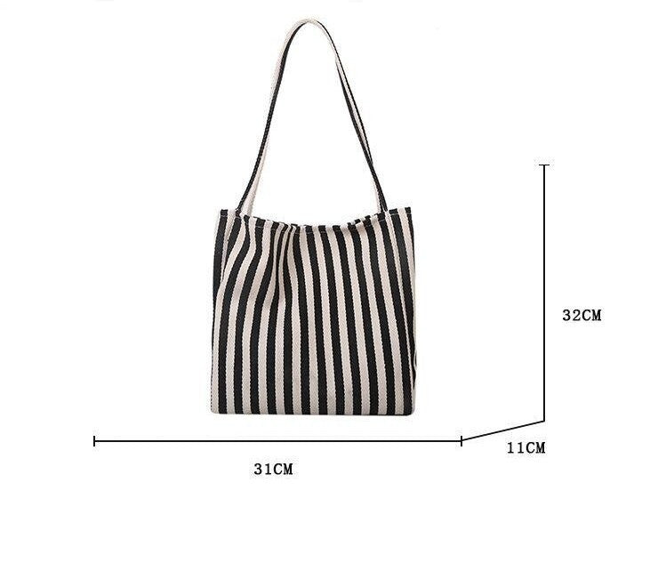 Women’s Striped Canvas Tote Bag Large Beach Travel Shopping Shoulder Purse