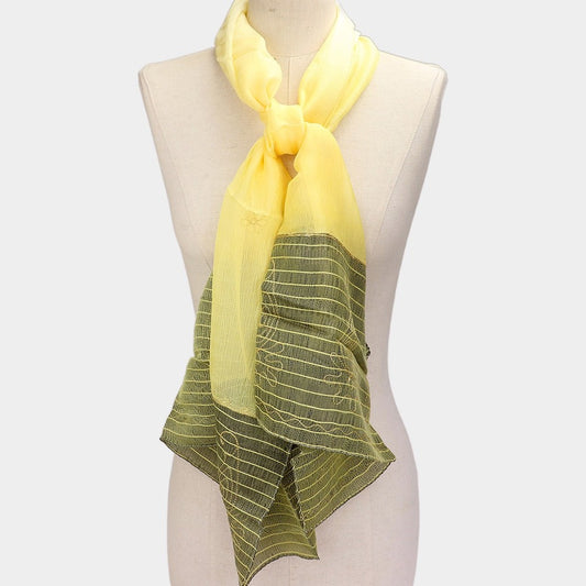 Neon Yellow and Green Color Block Lightweight Summer Scarf Soft Fashion Wrap