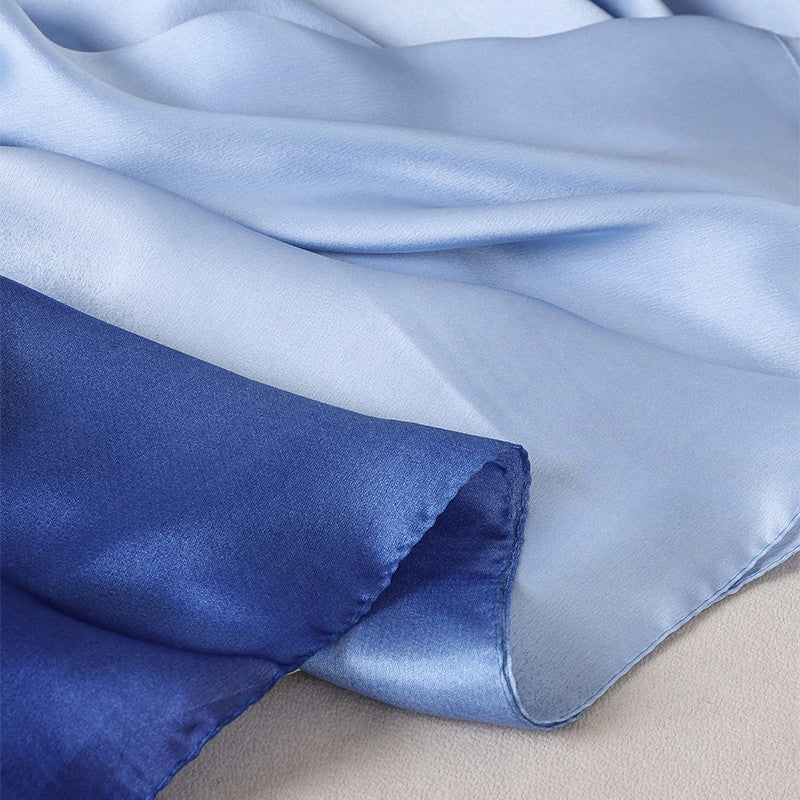 Blue Ombre Satin Scarf Shawl Two-Tone Navy Light Blue Fashion Wrap