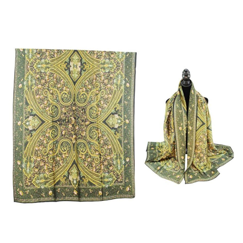 Abstract Print Oblong Silky Satin Scarf Shawl Wrap Lightweight Fashion Accessory