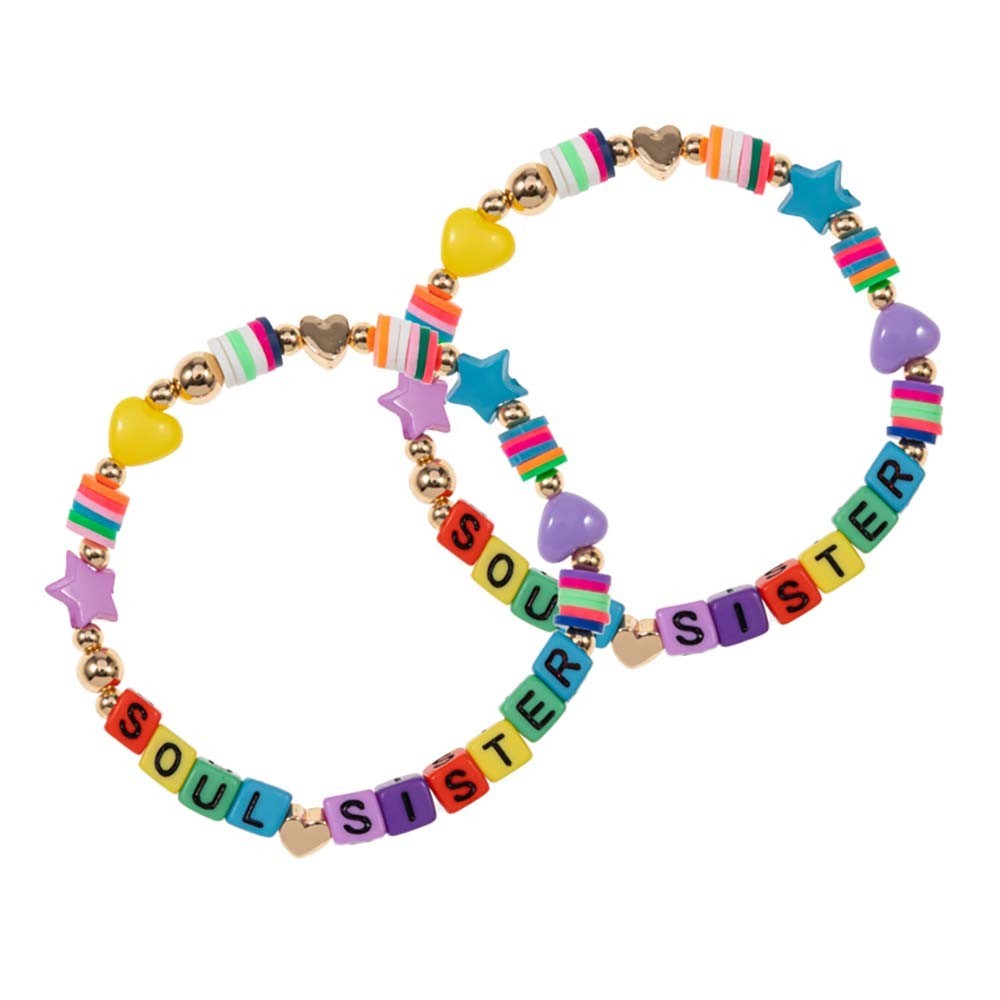 SOUL SISTER Rainbow Beaded Friendship Bracelet Set Gift for Best Friend BFF