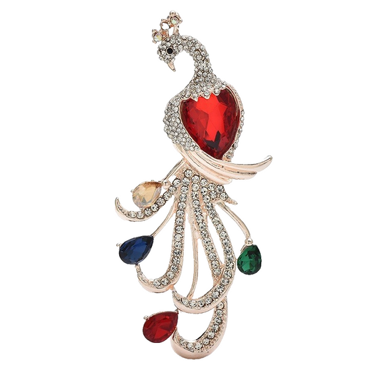 Sparkling Multi-Color Rhinestone Peacock Brooch Pin Red Heart Bird Gift
