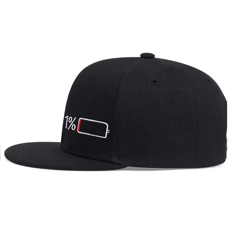 Battery Life Snapback Hat Set 1% Low & 100% Full Charge Embroidered Cap