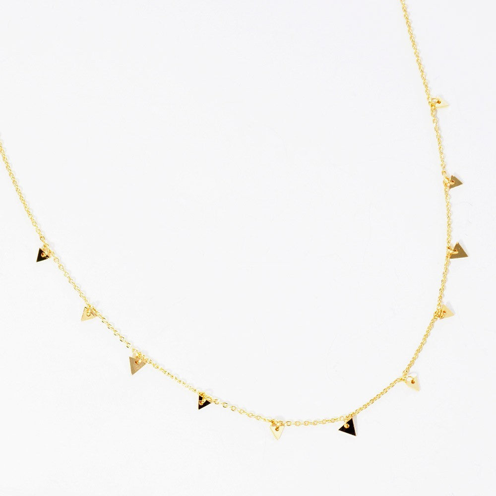 Gold Dipped Metal Triangle Dangle Charm Station Necklace Jewelry for Women