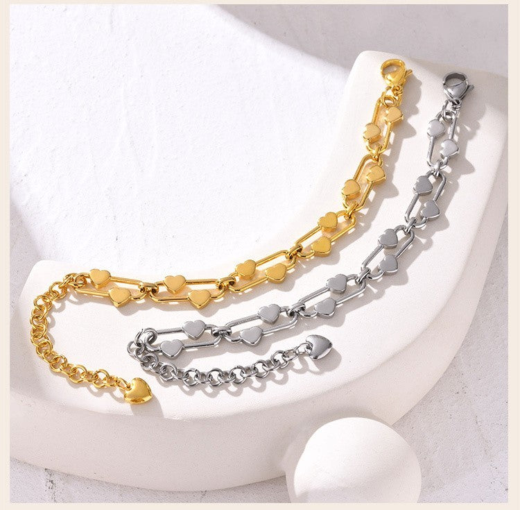 2-Piece Set: Heart Bracelet Double Layered Gold & Silver Tone Adjustable