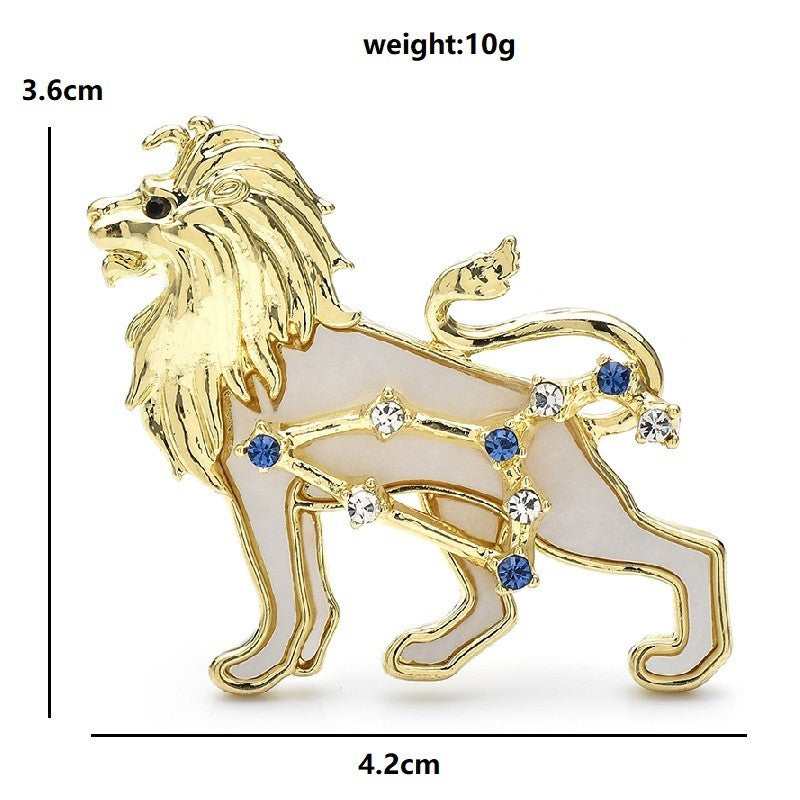 Leo Lion Zodiac Brooch Pin Gold Tone Rhinestone Constellation Gift