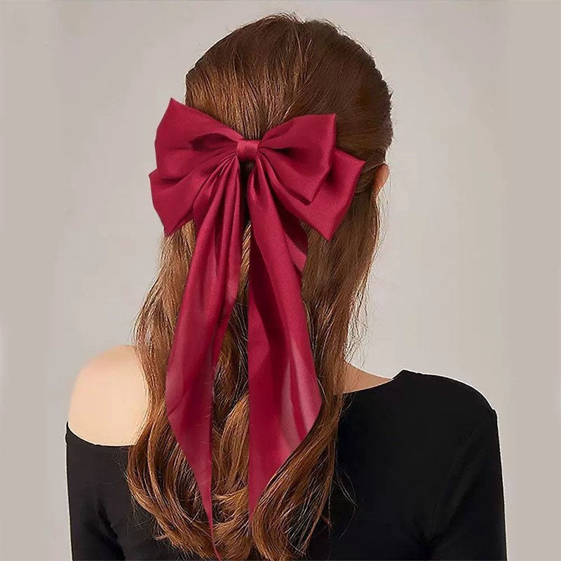 3pcs Large Oversized Hair Bow Set Satin Ribbon French Long Tail Clip Barrettes