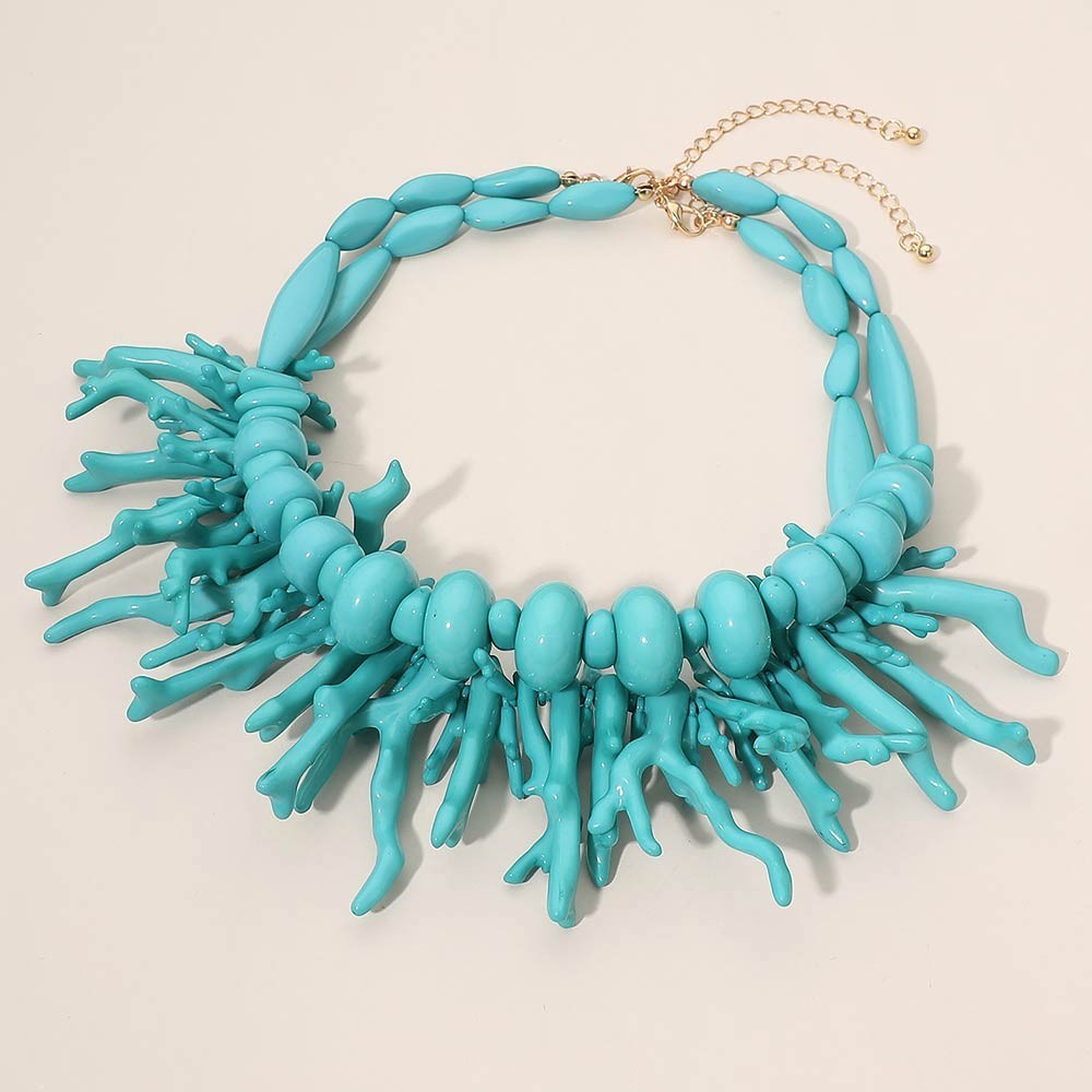 2-in-1 Turquoise Statement Coral Layered Necklace Beach Jewelry