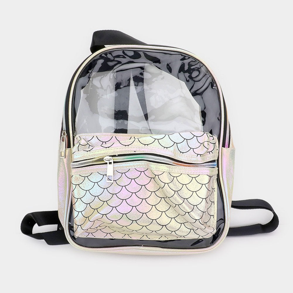 Iridescent Mermaid Scale Clear Mini Backpack Stadium Approved Travel Bag
