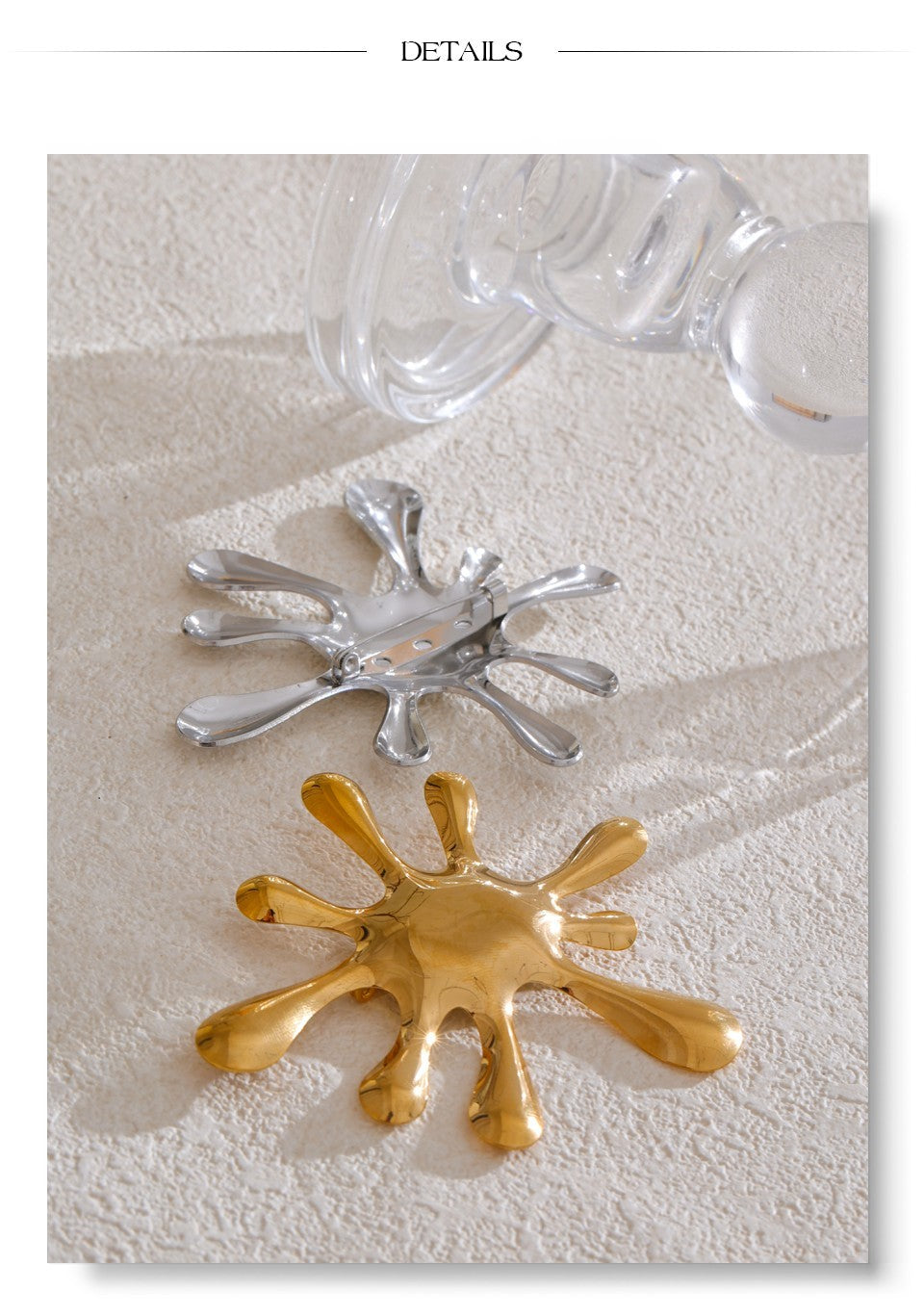 2pcs Modern Abstract Splash Brooch Pin Set Gold Silver Stainless Steel Art