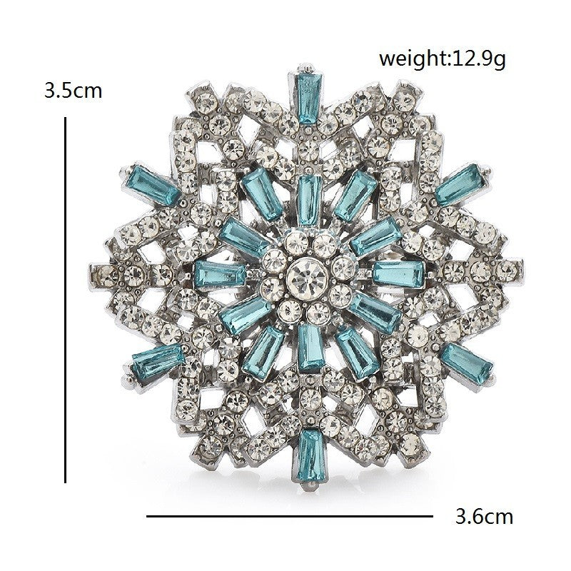 Sparkling Blue Crystal Snowflake Brooch Pin Winter Holiday Christmas Gift