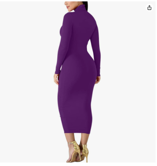 Women’s Long Sleeve Turtleneck Bodycon Pencil Dress Sexy Slim Fit Party Dresses