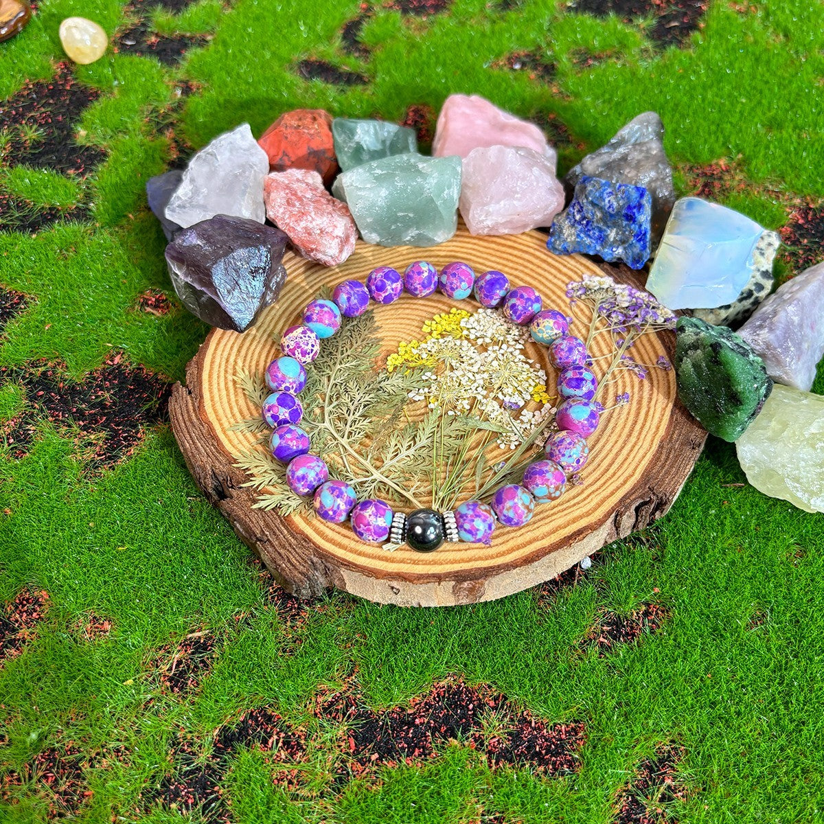 Anxiety Relief Bracelet for Stress Reduction Calming Purple  Stone Beads