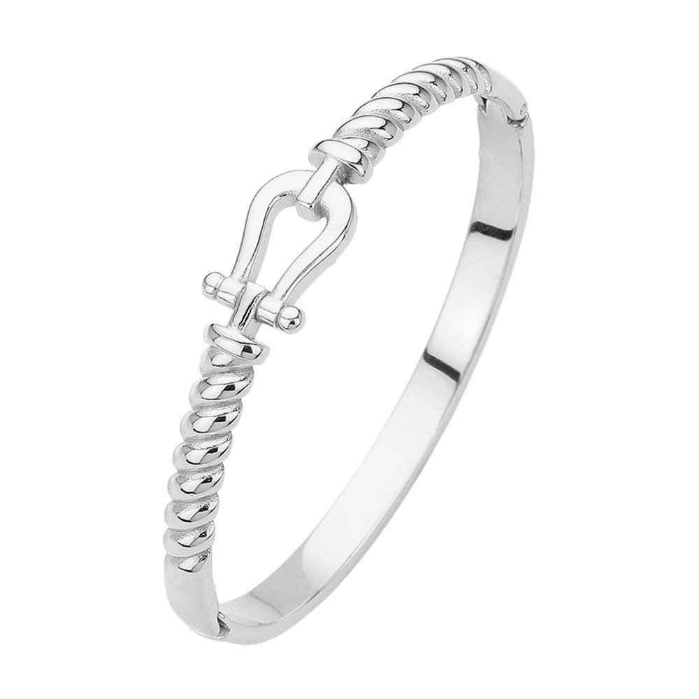 Equestrian Horseshoe Bangle Bracelet for Women Silver Rope Twist Hinged