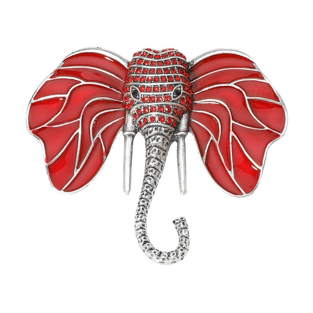 Set of 2 Vintage Red Rhinestone Elephant Brooch Pins Good Fortune Mascot Jewelry