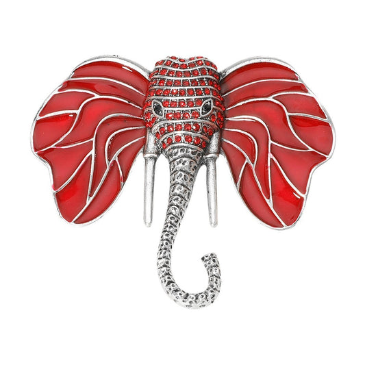 Set of 2 Vintage Red Rhinestone Elephant Brooch Pins Good Fortune Mascot Jewelry