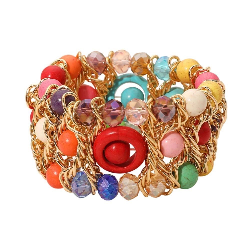 Multi-strand Bold Beaded Stretchable Wearable Eye-catching Multi-color Bracelet