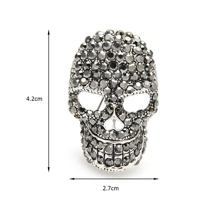 Set of 2 Rhinestone Skull Brooches Silver & Gray Crystal Gothic Punk Pin Duo