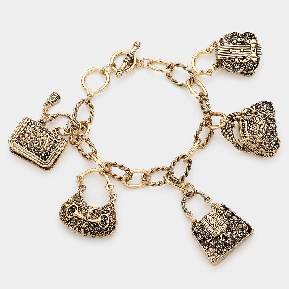 Women's Antique Style Tote Bag Charm Bracelet Fashion Jewelry Gift