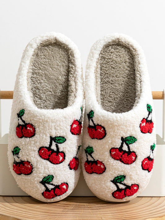 Warm Cherry House Slippers Women Sherpa Plush Fuzzy Non-Slip Indoor Home Shoes