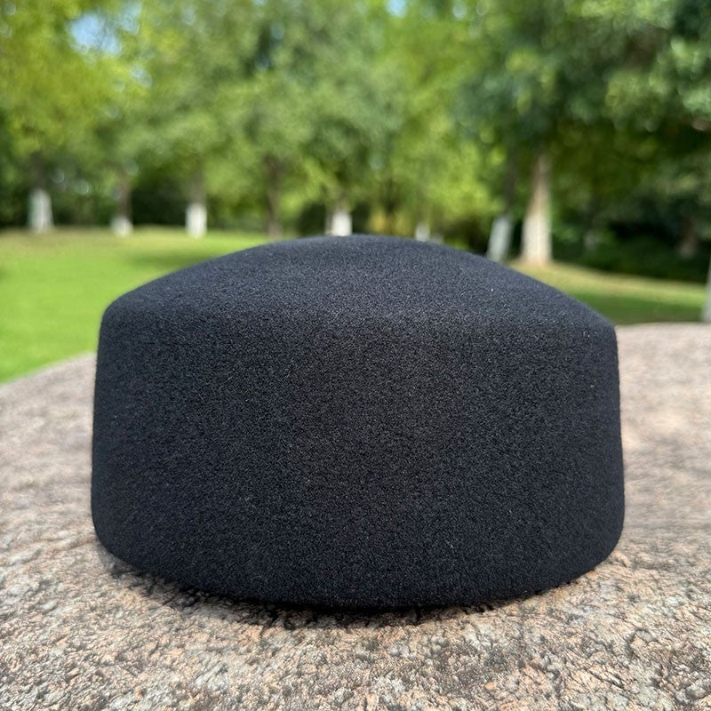 Vintage 100% Wool Pillbox Hat Black Retro Fascinator Formal Cocktail Stewardess