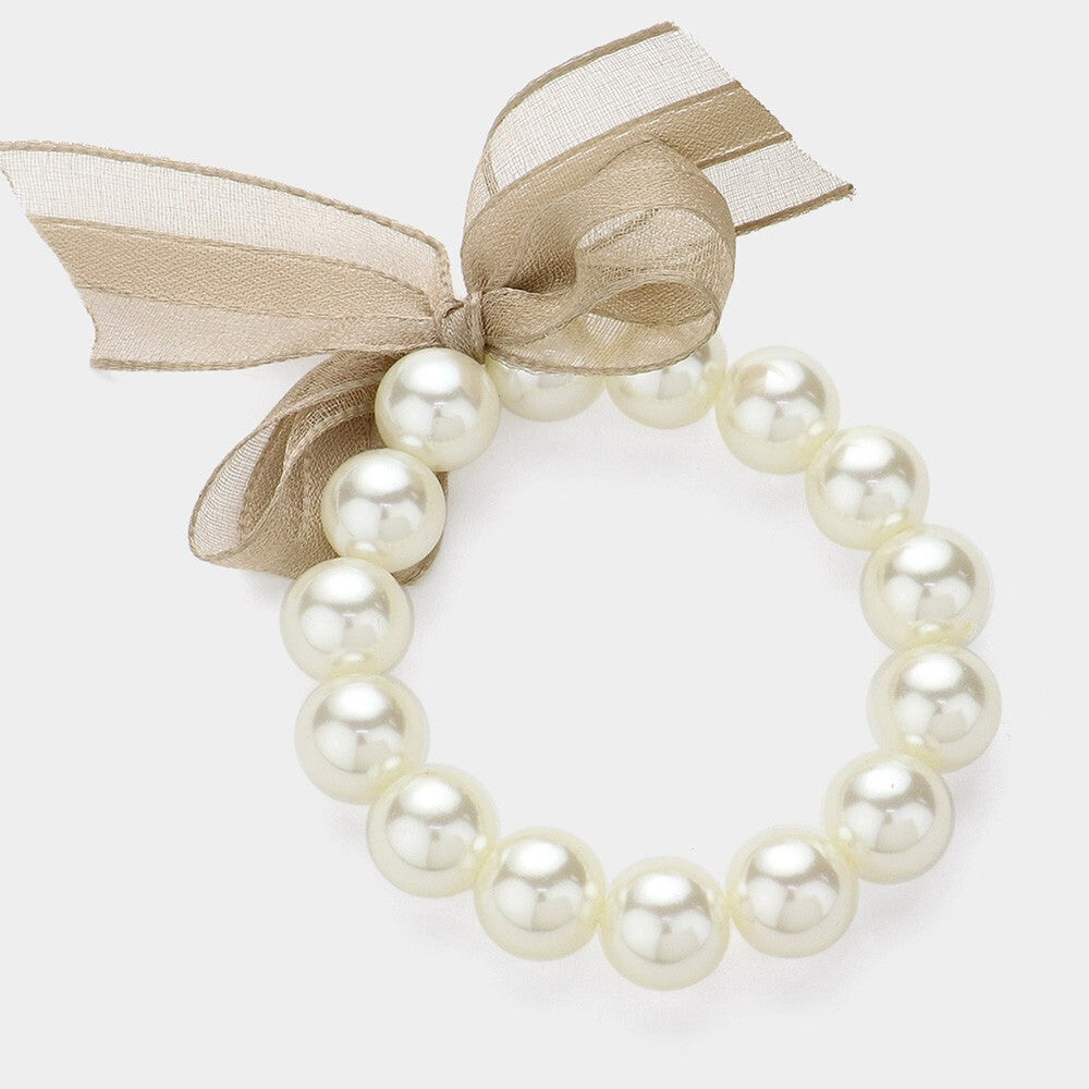 Bow Pointed Pearl Stretch Bracelet Elegant Faux Pearl Beaded Fashion Jewelry