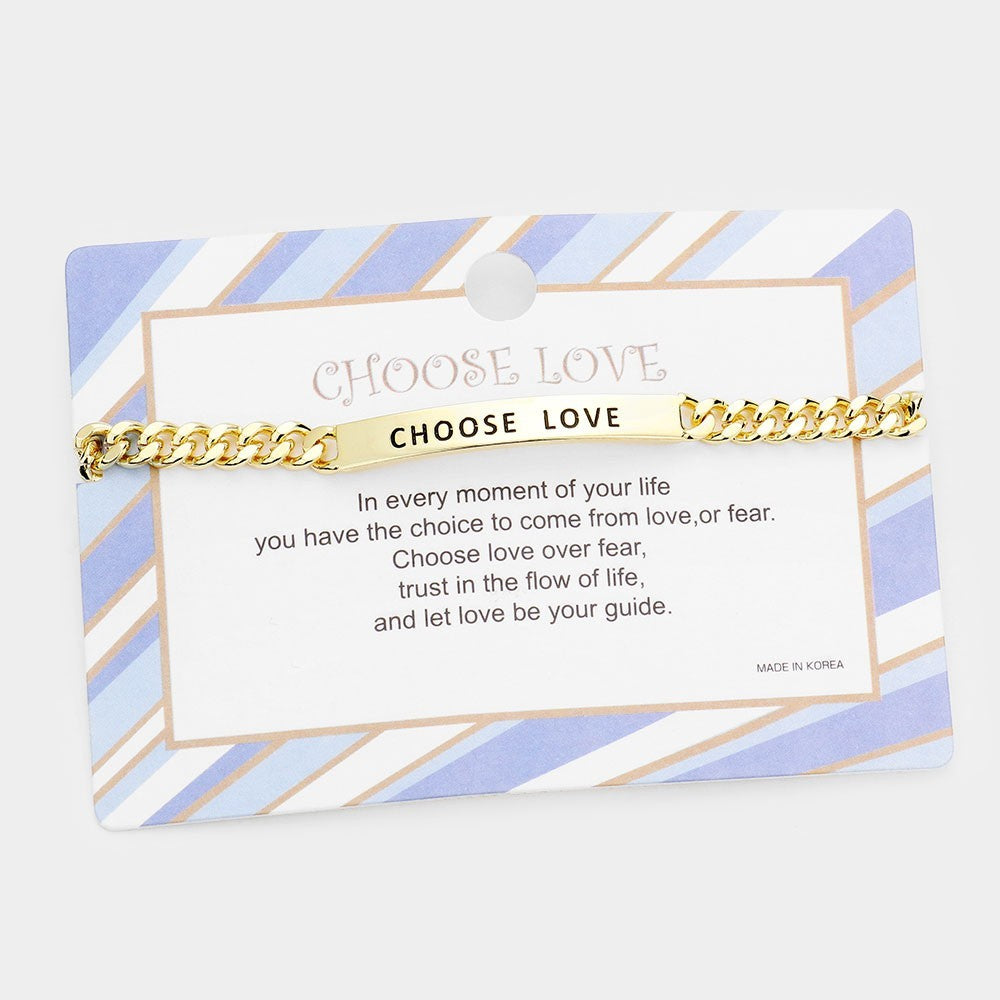 Women's Choose Love Curved Metal Bar Message Bracelet Lobster Clasp Gold Tone