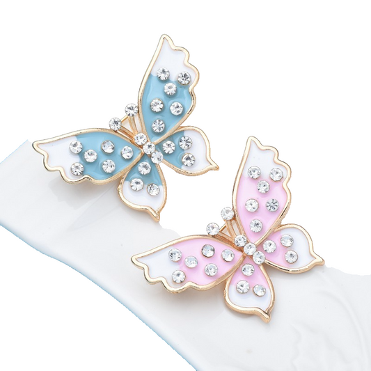 2pcs Butterfly Brooch Pin Enamel Crystal Gold Tone Cute Insect Jewelry Set