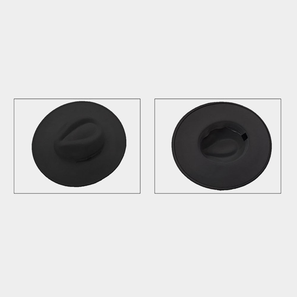 Classic Black Wide Brim Fedora Hat - Elegant Wool Felt Panama Style Dress Hat