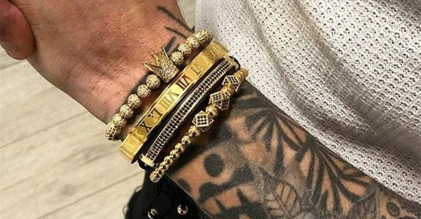 Gold Tone Roman Numeral Bangle Bracelet – Stainless Steel Engraved Cuff Jewelry