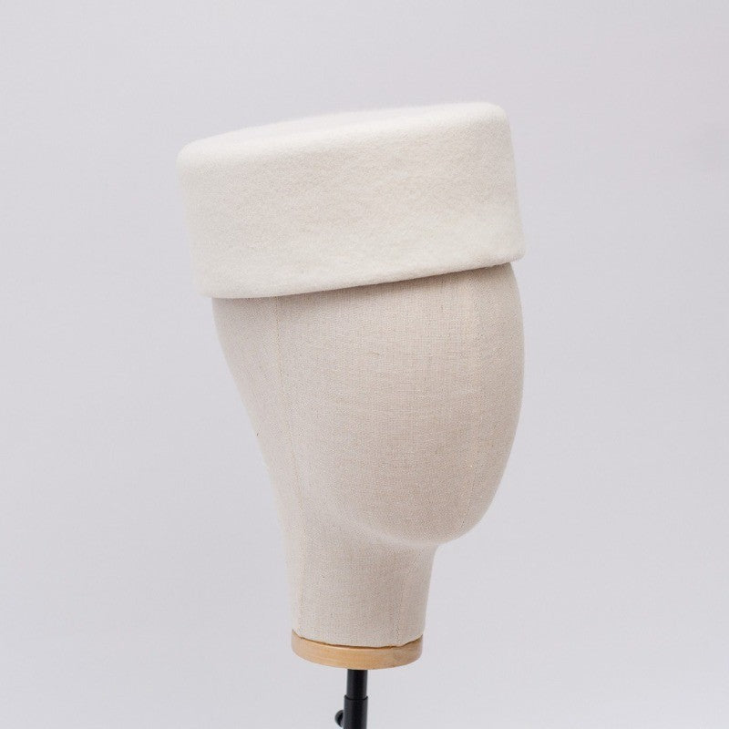 Vintage 100% Wool Pillbox Hat White Retro Fascinator Formal Cocktail Stewardess
