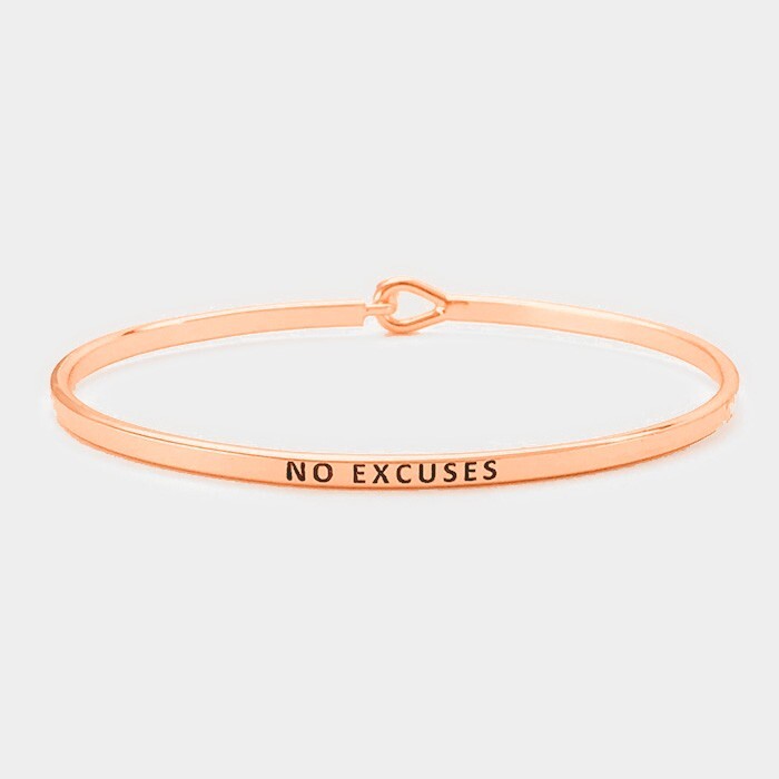 2PCs "No Excuses" Inspirational Message Hook Closure Bracelet Rose Gold Jewelry