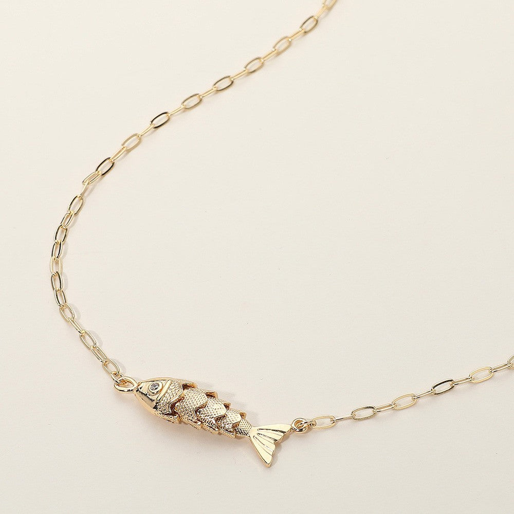 Dainty Gold Fish Necklace Pendant Minimalist Paperclip Chain Charm Jewelry